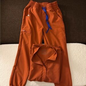 Figs Orange Scrub Set with Blue Drawstring